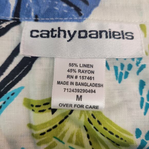 Cathy Daniels Medium Leaf Print Long Sleeve Shirt Blue/Green - Picture 4 of 5
